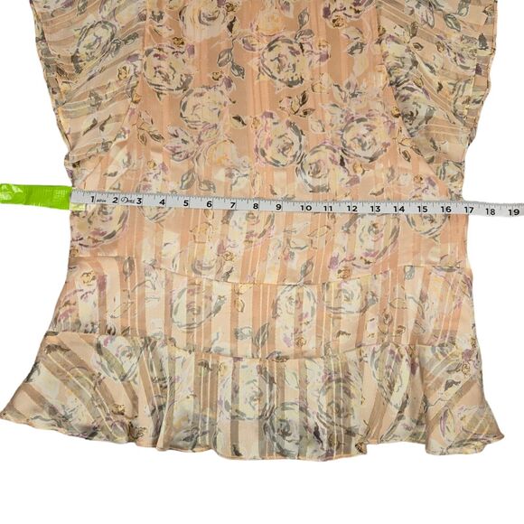 Maette Womens Small Top Peach Blouse Floral Peplum Short Sleeve Lightweight - Picture 8 of 10